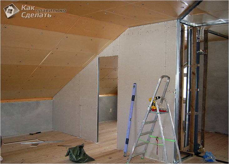 Отделка мансарды гипсокартоном