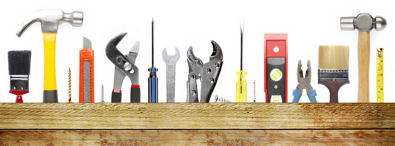 Assorted work tools and wood