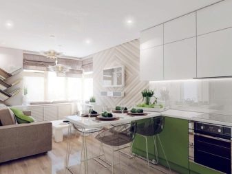 Кухня-вітальня 15 кв. м (65 фото): особливості планування та дизайну кухні-вітальні з диваном площею 15 квадратів, варіанти зонування їдальні зони