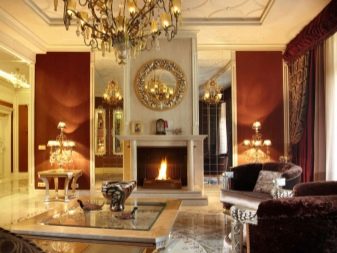 Інтер’єр вітальні з каміном в приватному будинку (72 фото): дизайн камінної зали в дерев’яному заміському будинку, установка каміна в центрі і інші варіанти