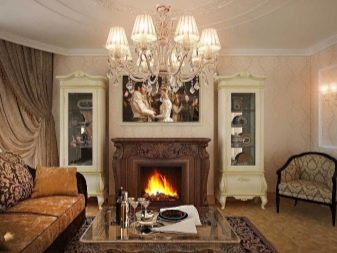 Інтер’єр вітальні з каміном в приватному будинку (72 фото): дизайн камінної зали в дерев’яному заміському будинку, установка каміна в центрі і інші варіанти