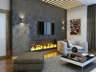 Інтер’єр вітальні з каміном в приватному будинку (72 фото): дизайн камінної зали в дерев’яному заміському будинку, установка каміна в центрі і інші варіанти