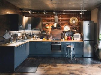 Кухня в стилі лофт (99 фото): кутовий кухонний гарнітур в дизайні інтер’єру, біла і сіра кухні, модульні кухні в квартирі, відповідні штори і люстра